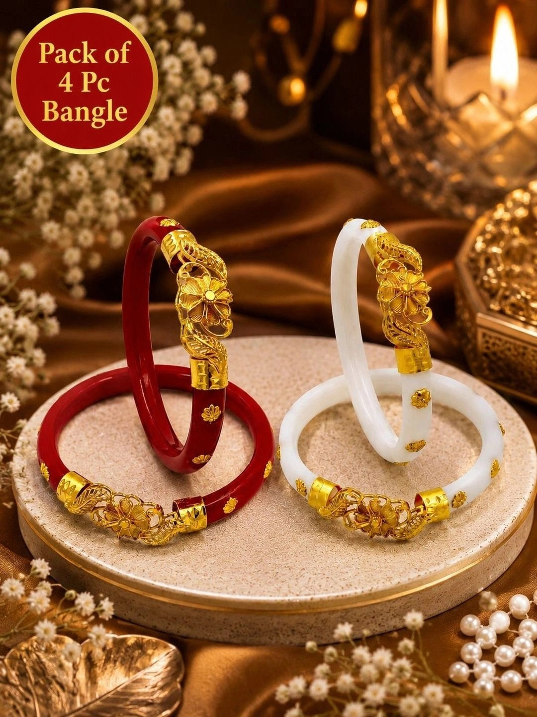 JILL FASHION Set of 4 Gold-Plated Bangles