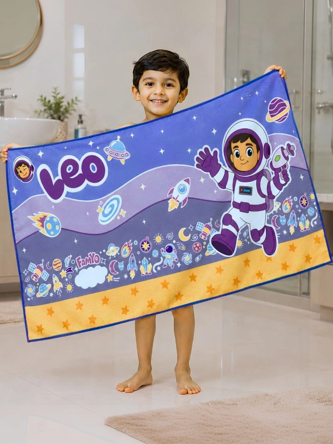 Famyo Grey 1 Printed 210 GSM Bath Towel