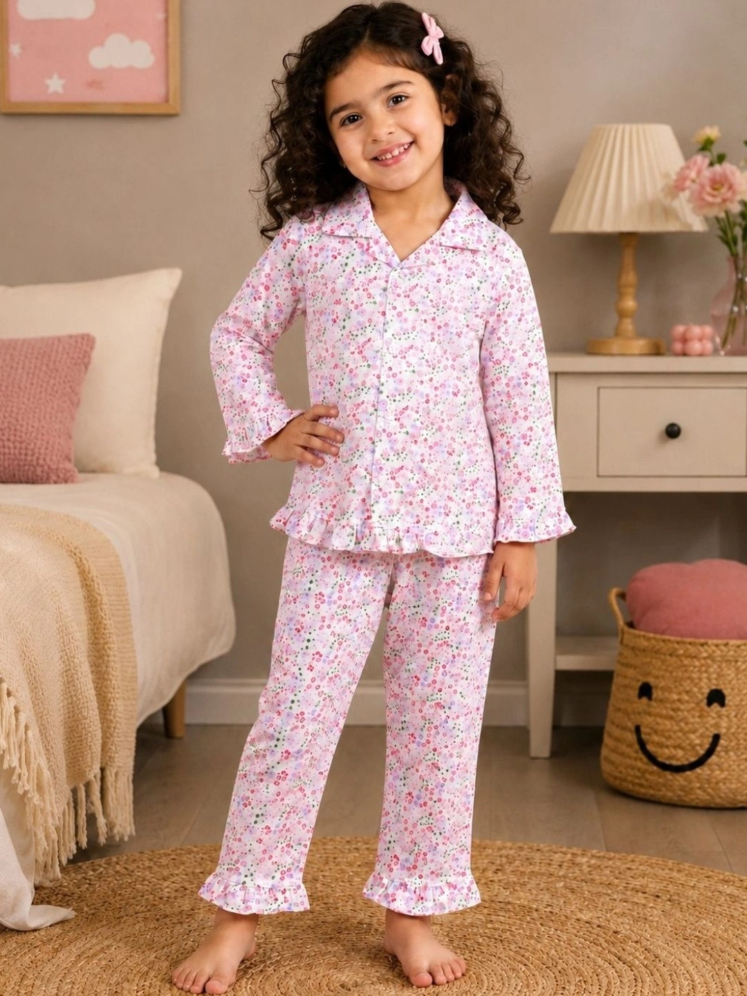 Superminis Infant Girls Pink & White Printed Night Suit 50119-SMSINSFLP