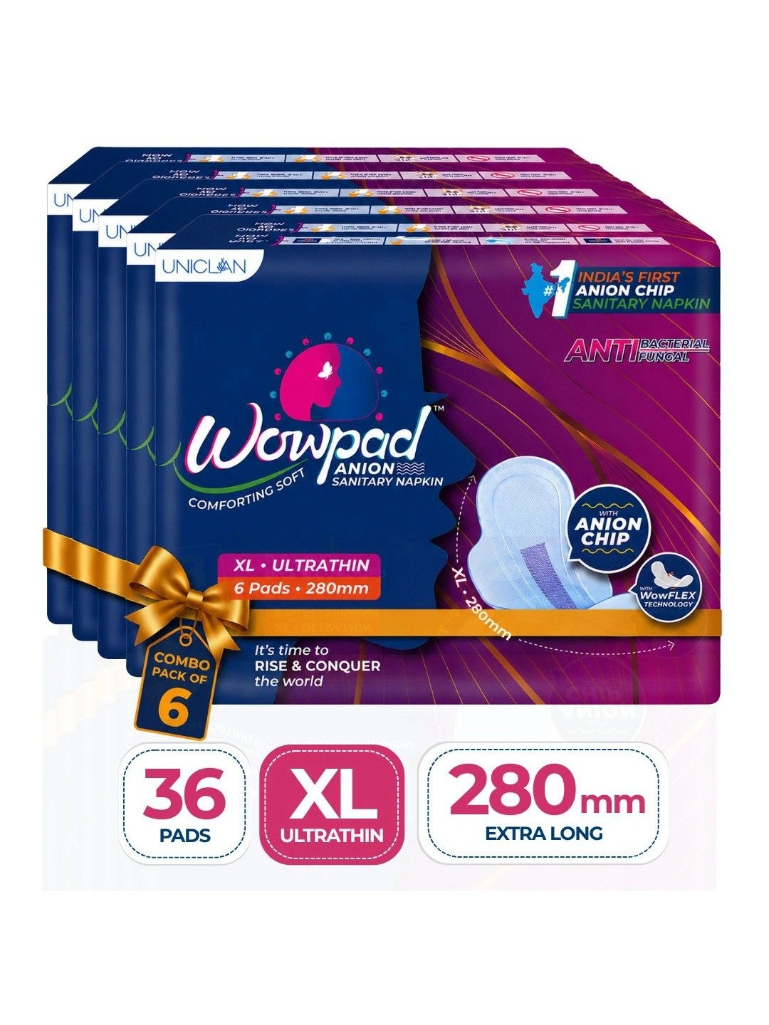 Wowpad Set Of 6 Ultrathin Anion Chip Sanitary Napkin- 6 Pads Each