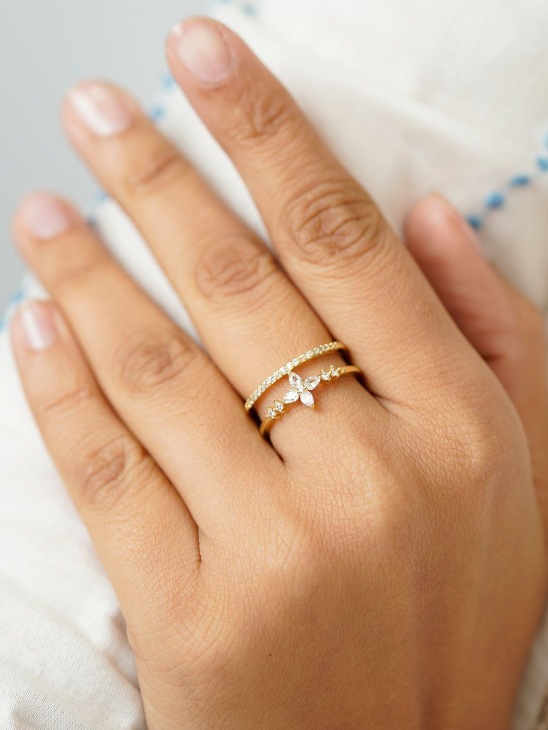 SWASHAA 14K Gold-Plated CZ-Studded Finger Ring