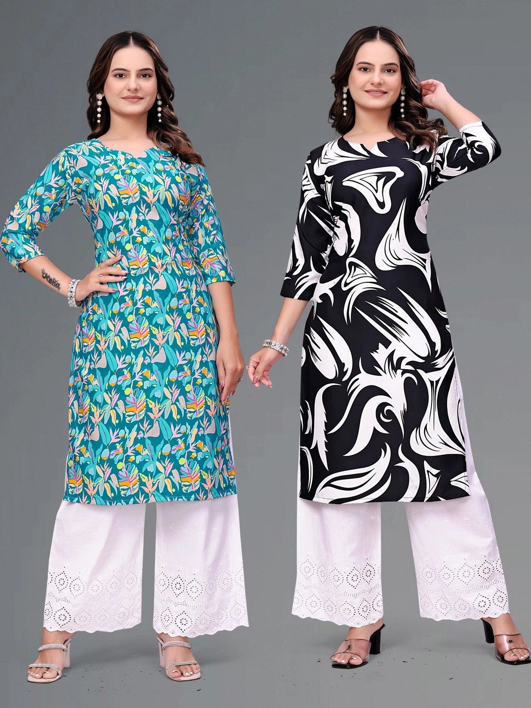 MENFLUENT Botanical Printed Pure Crepe Kurti