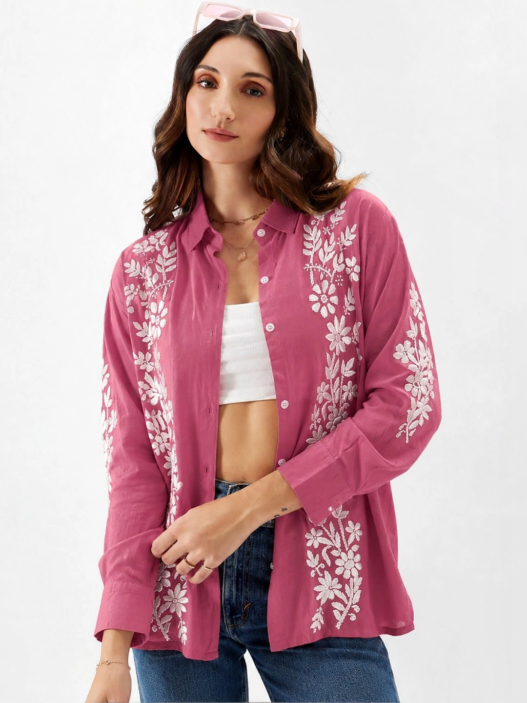 The Chikan Label Women Comfort Floral Knitted Casual Shirt