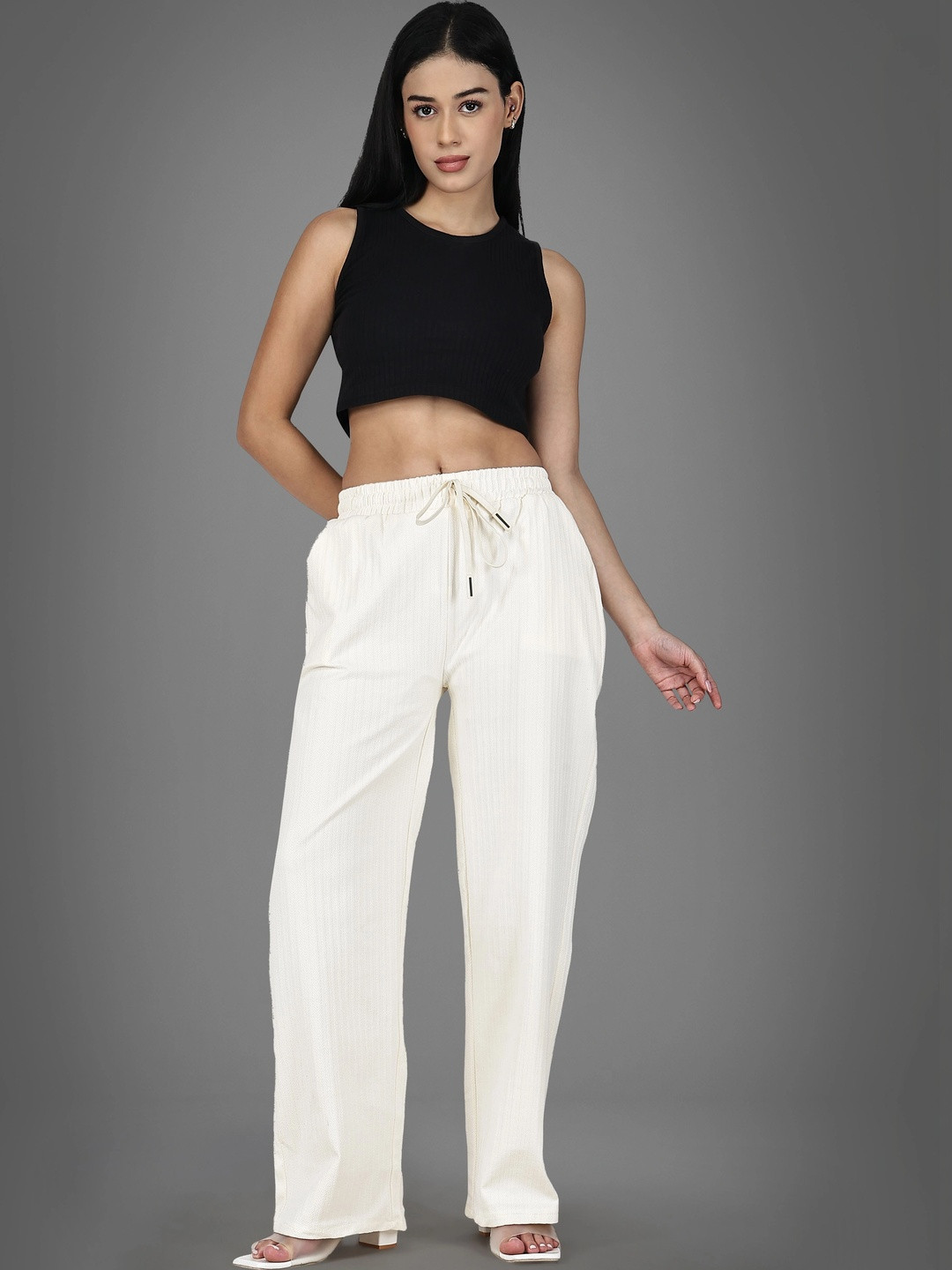 Aadvi Fashion Women Striped Relaxed High-Rise Trousers