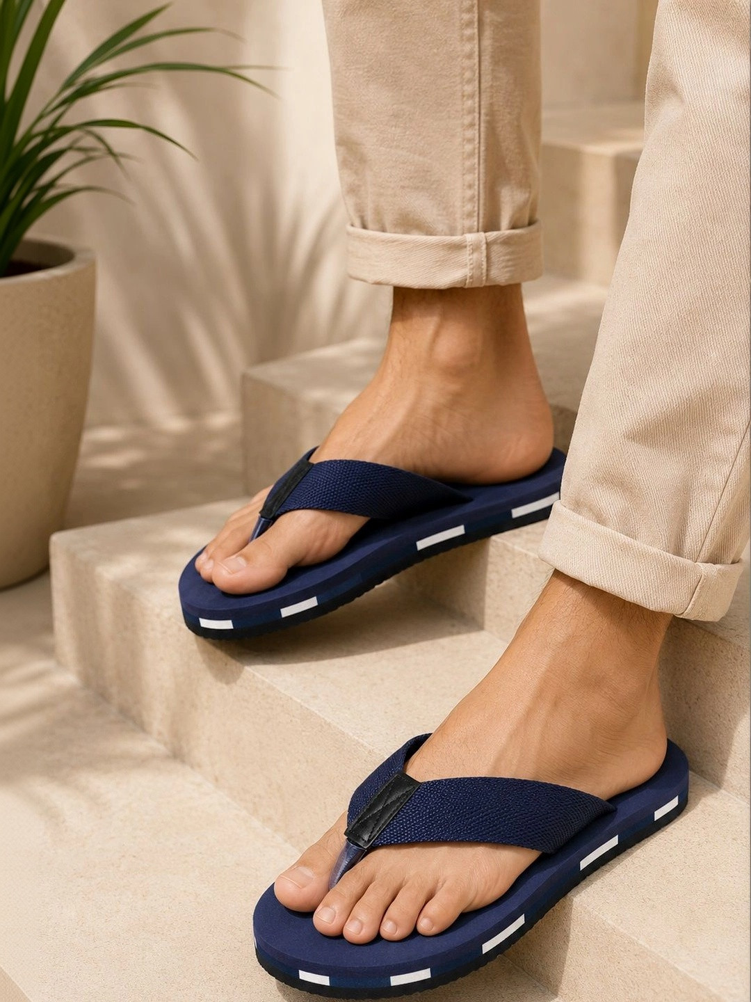 ENRIZZ Men Striped Thong Flip-Flops