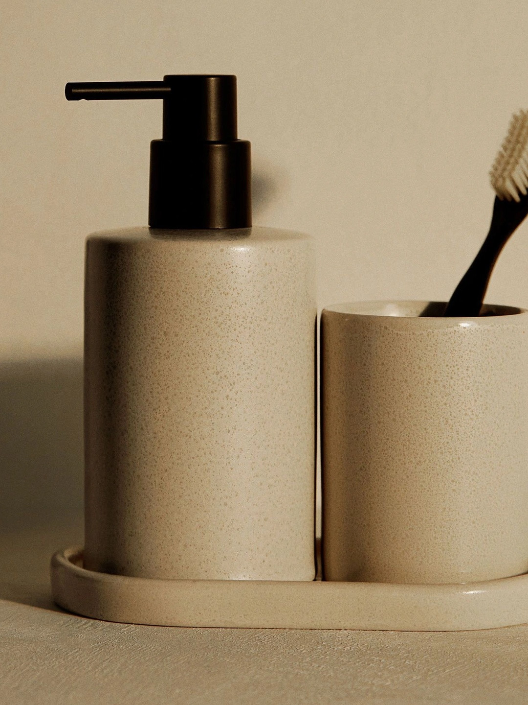 H&M Beige Stoneware Soap Dispenser