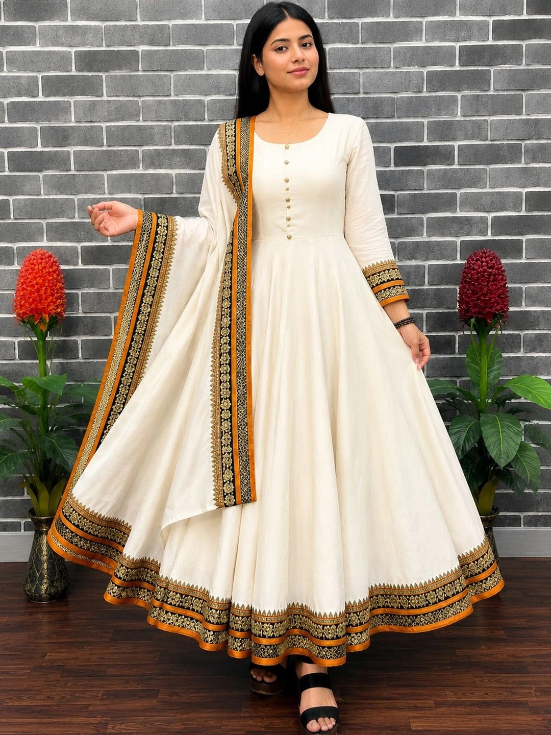 Moda Rapido Anarkali Gown with Broad Patterned Border & Matching Dupatta