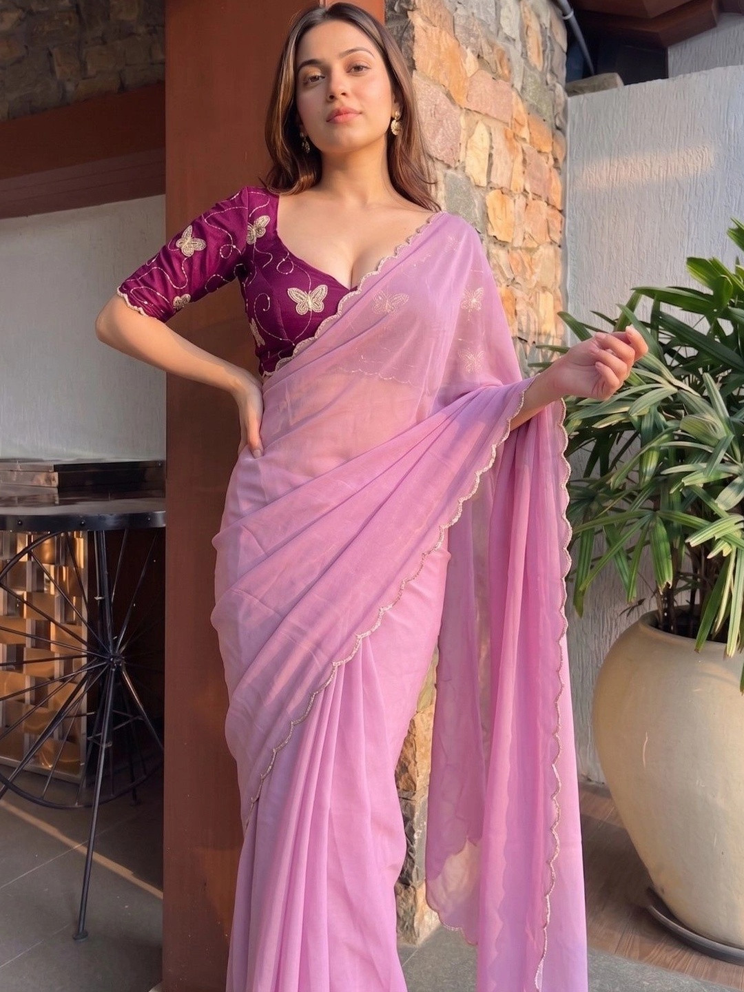 Shreevally Embroidered Poly Georgette Designer Saree