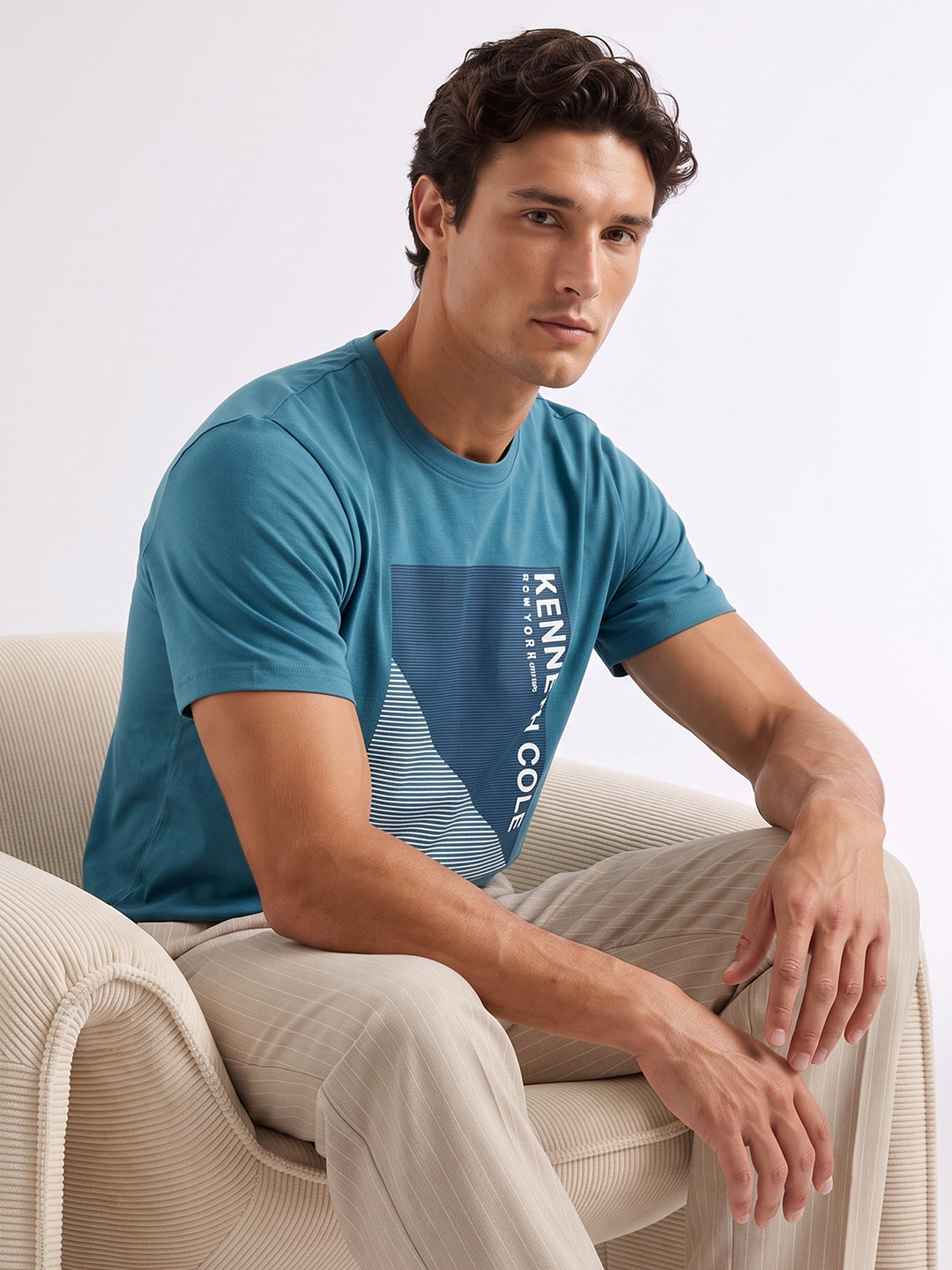 Kenneth Cole Brand Logo Printed Pure Cotton T-shirt