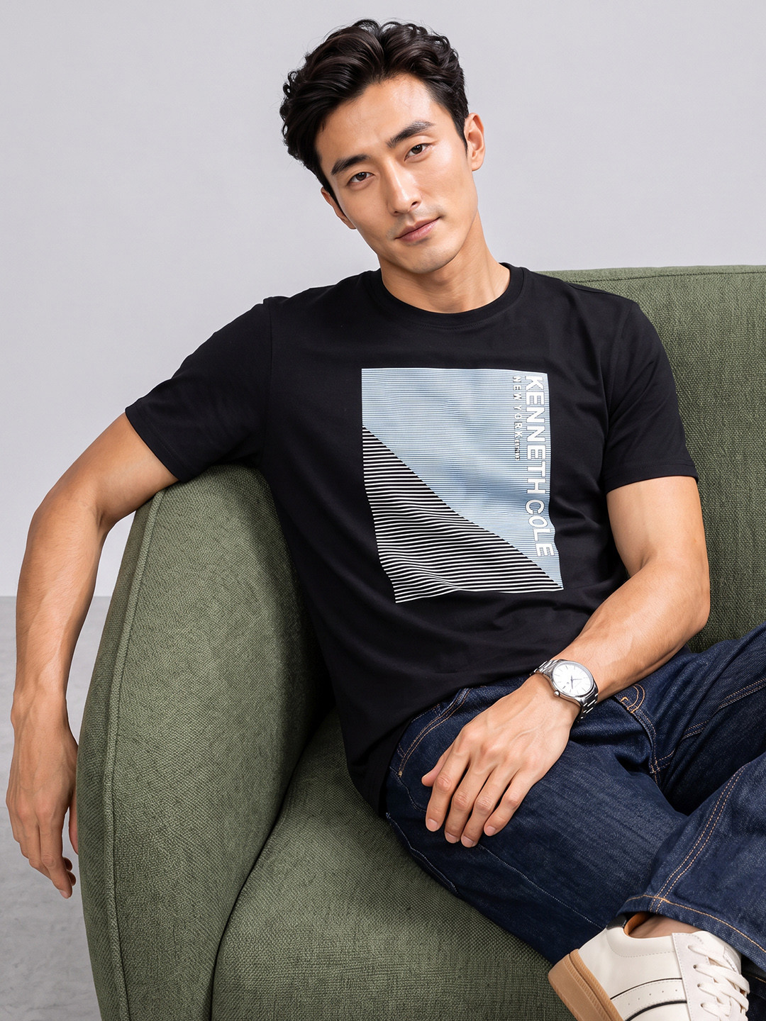 Kenneth Cole Graphic Printed Pure Cotton T-shirt