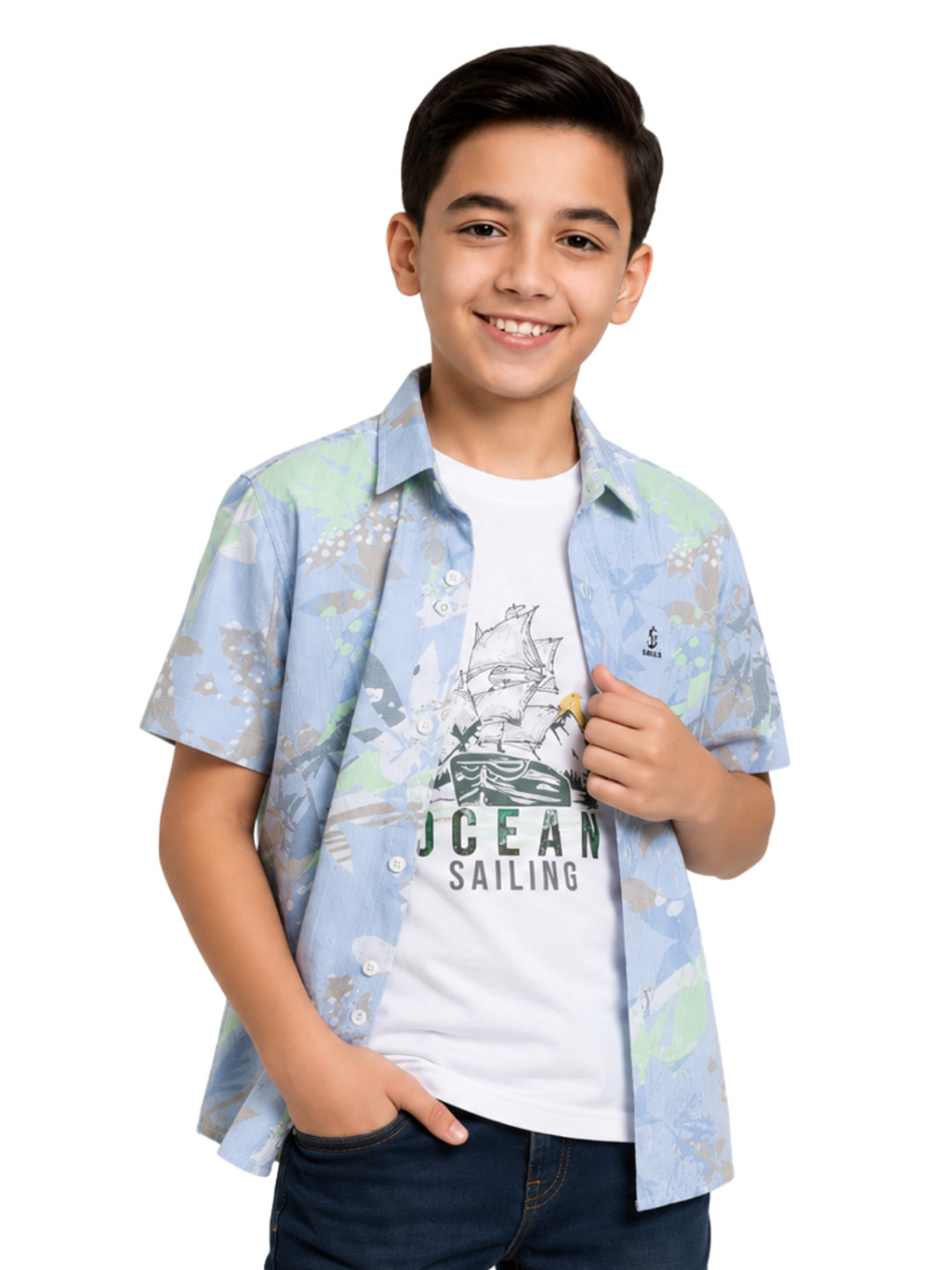 CAVIO Boys Standard Abstract Printed Pure Cotton Shirt With T-Shirt