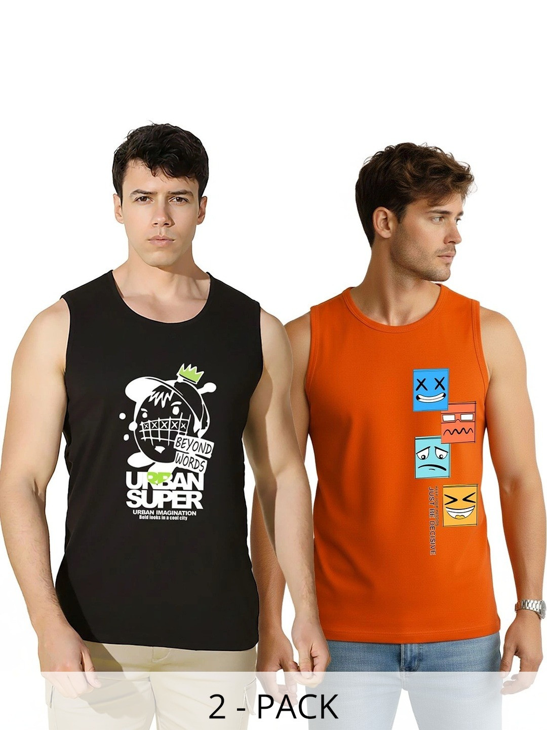 SLOWLORIS Pack of 2 Printed Cotton Gym Vest