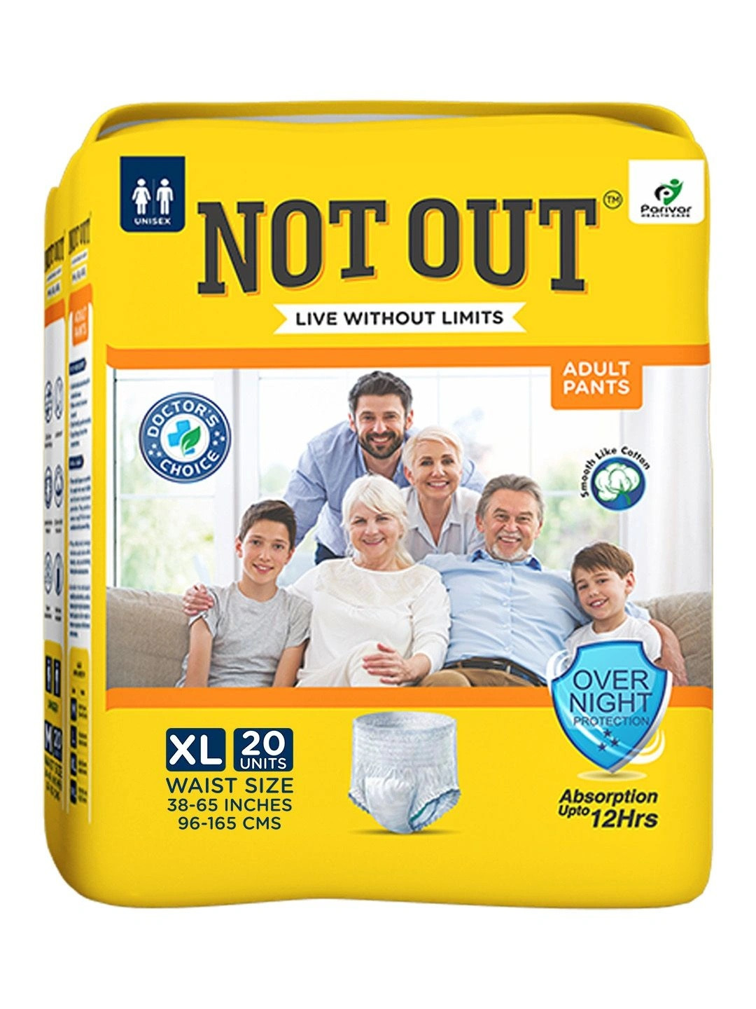 Not Out 3D Core Technology Adult Diapers - 20 Pieces - XL
