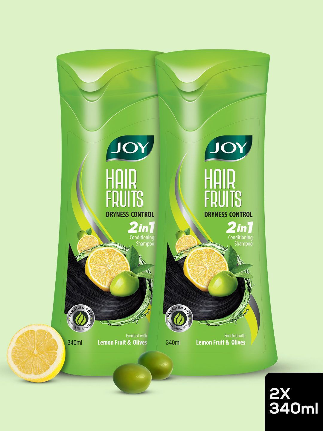 JOY Set of 2 Lemon & Olives Dryness Control Shampoo For Dry & Frizzy Hair - 340ml Each