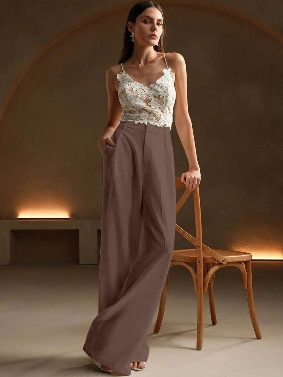 GIRL CNTRL Women Comfort High-Rise Easy Wash Pleated Culottes Trousers
