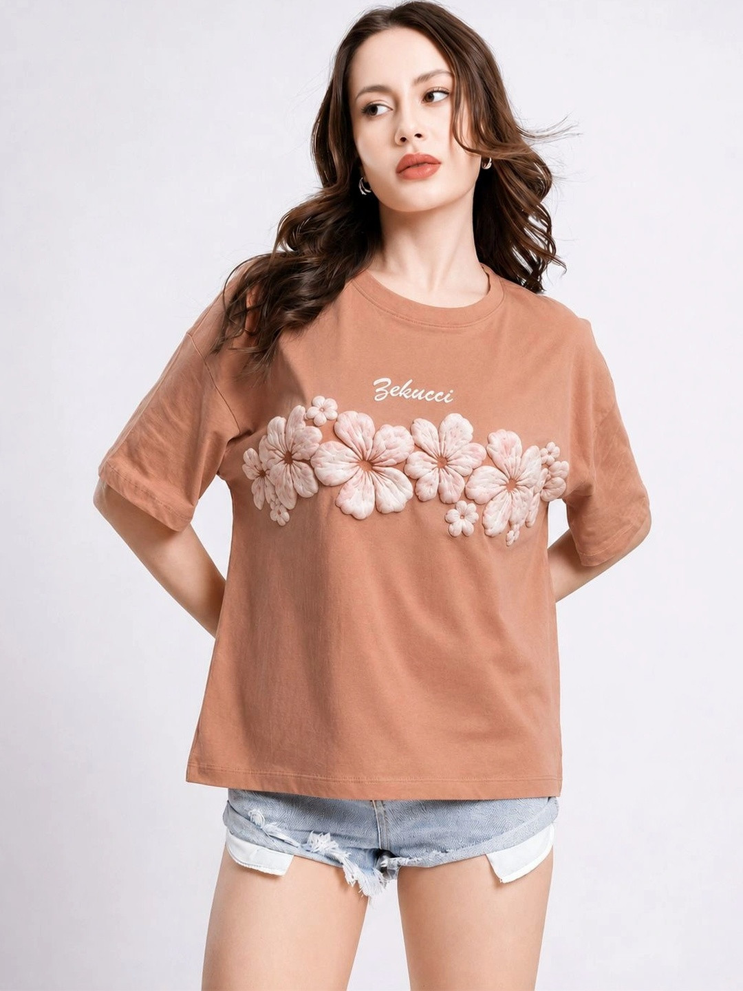 SZN Women Floral Printed Applique T-shirt