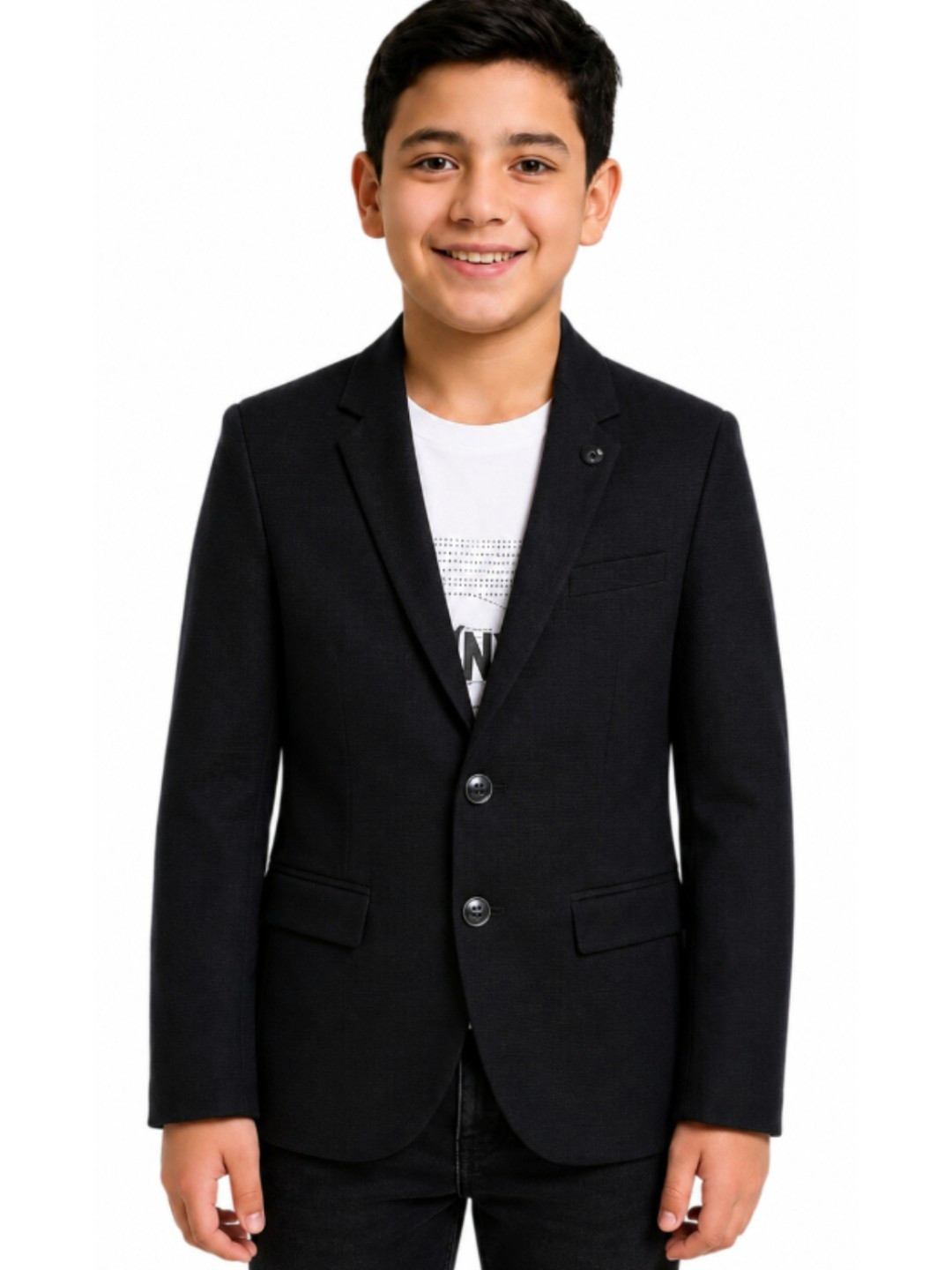 CHARCHIT Boys Solid Black Long Sleeves Single-Breasted Cotton Blazers and T-Shirt