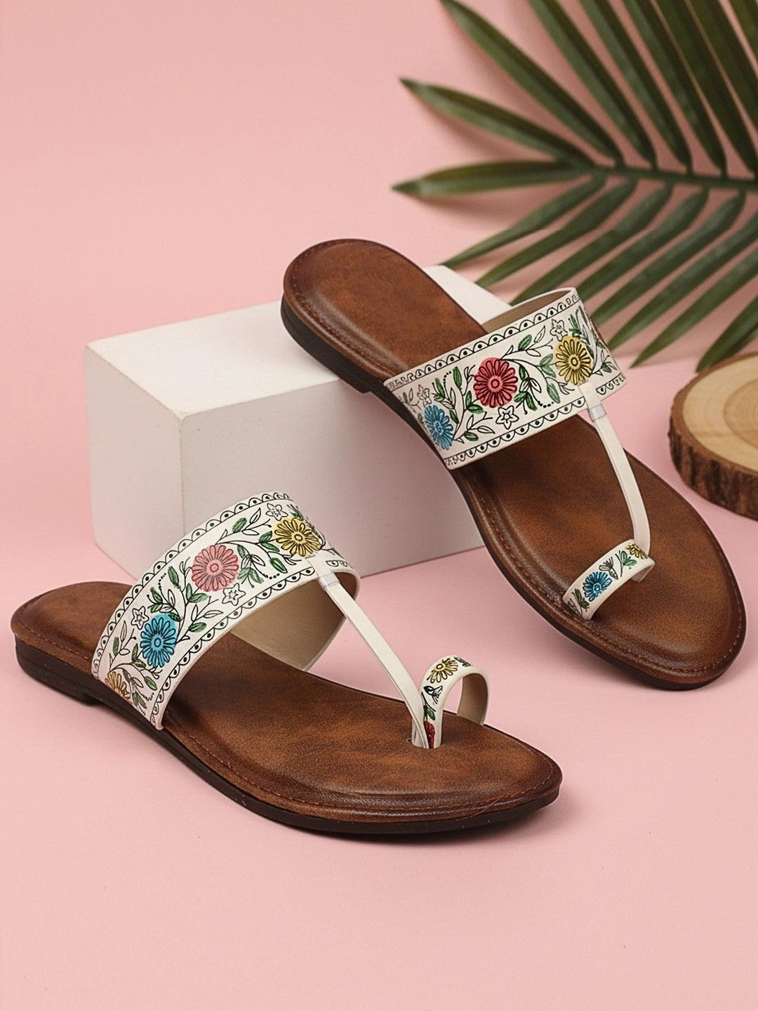 LOOKMUSTER Women Printed One Toe Flats with Embroidered