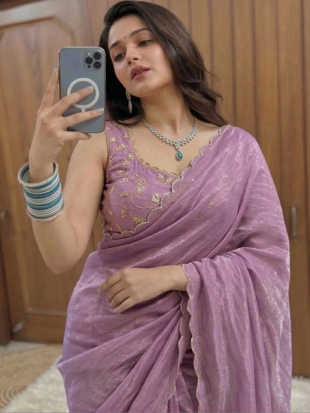 Shreevally Striped Embroidered Organza Designer Saree