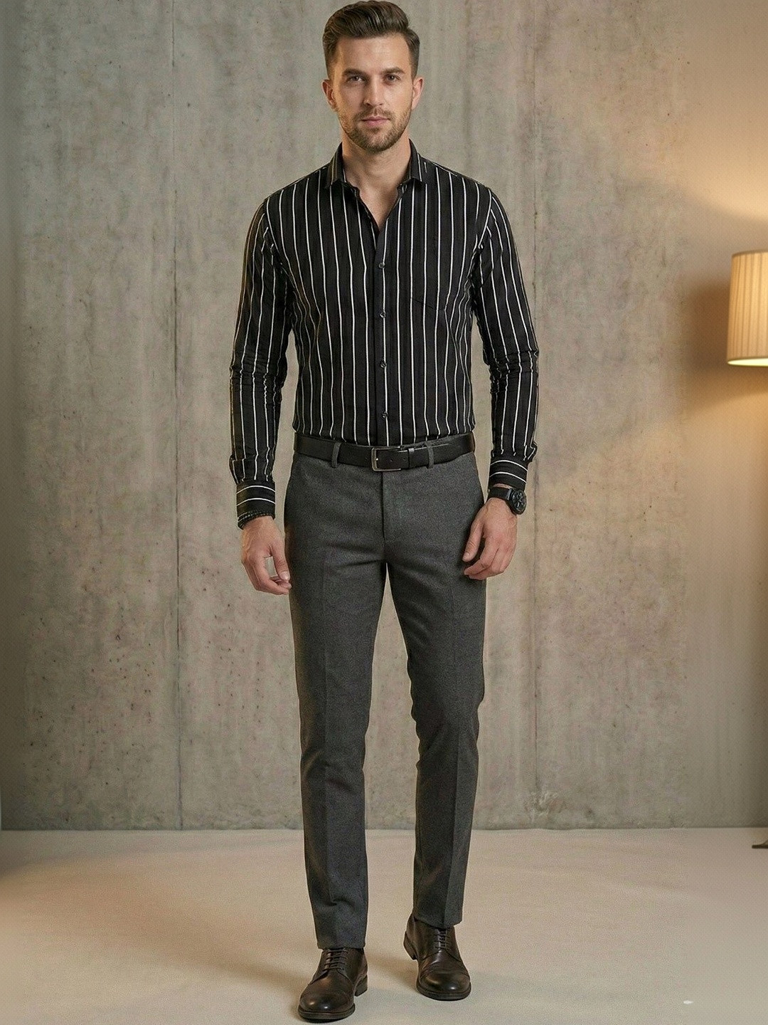Studio-9 Men Classic Slim Fit Striped Semiformal Shirt