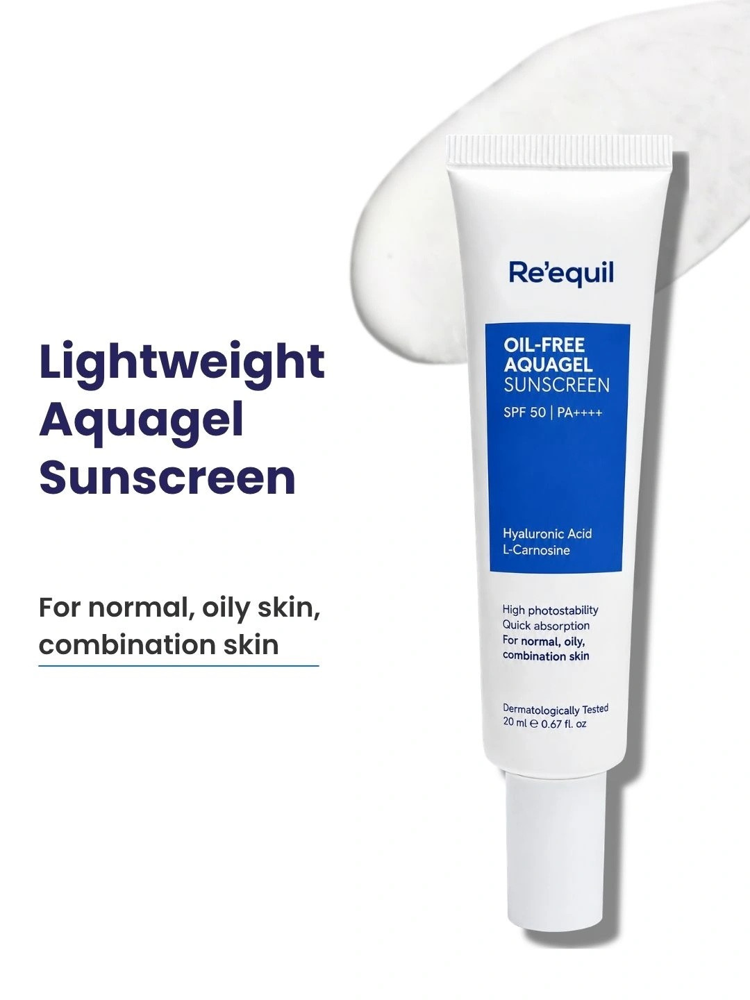 Reequil Oil Free Aquagel SPF 50+ PA++++ Sunscreen With Hyaluronic Acid - 20ml
