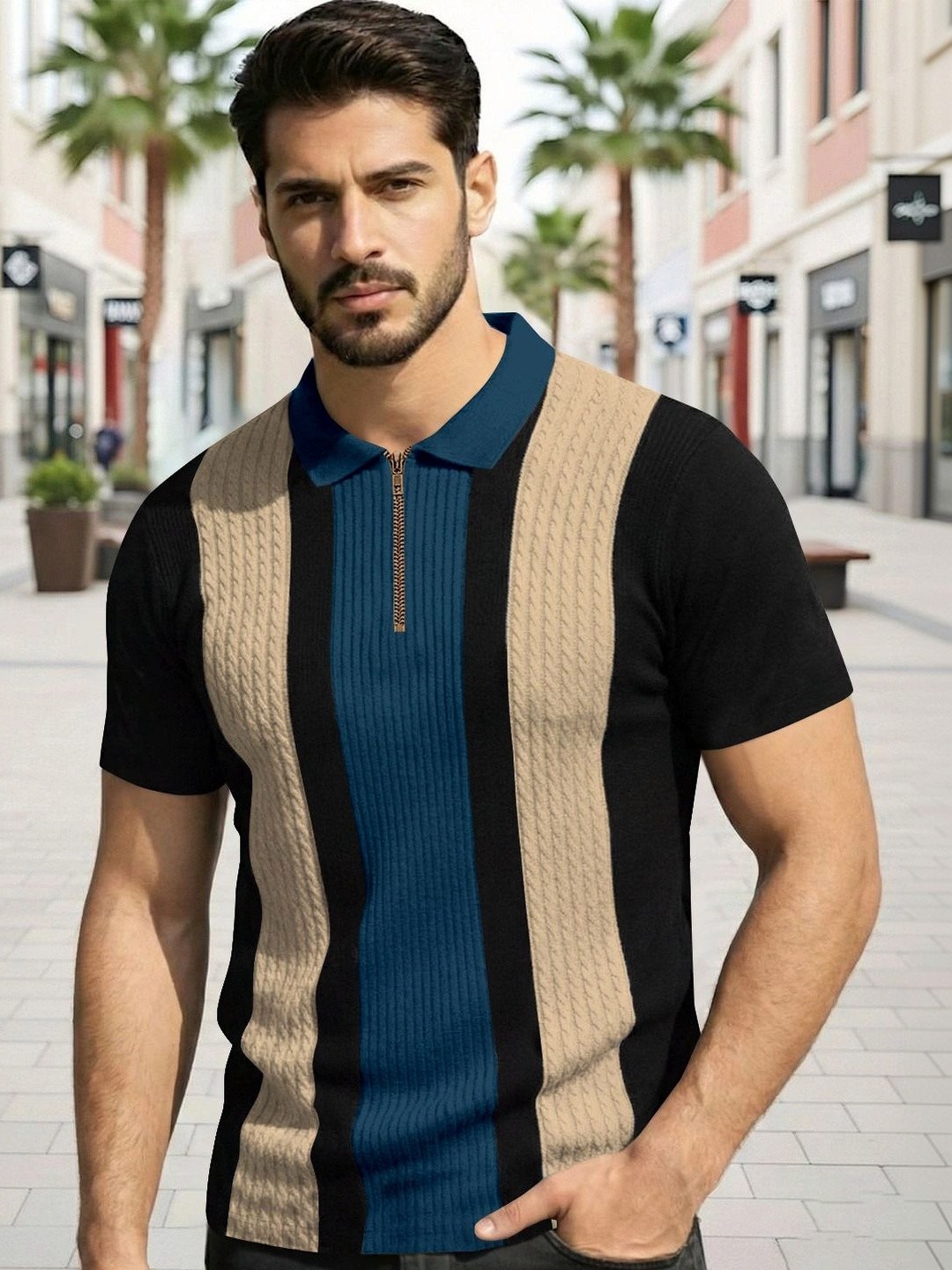 HERE&NOW Men Colourblocked Polo Collar T-shirt