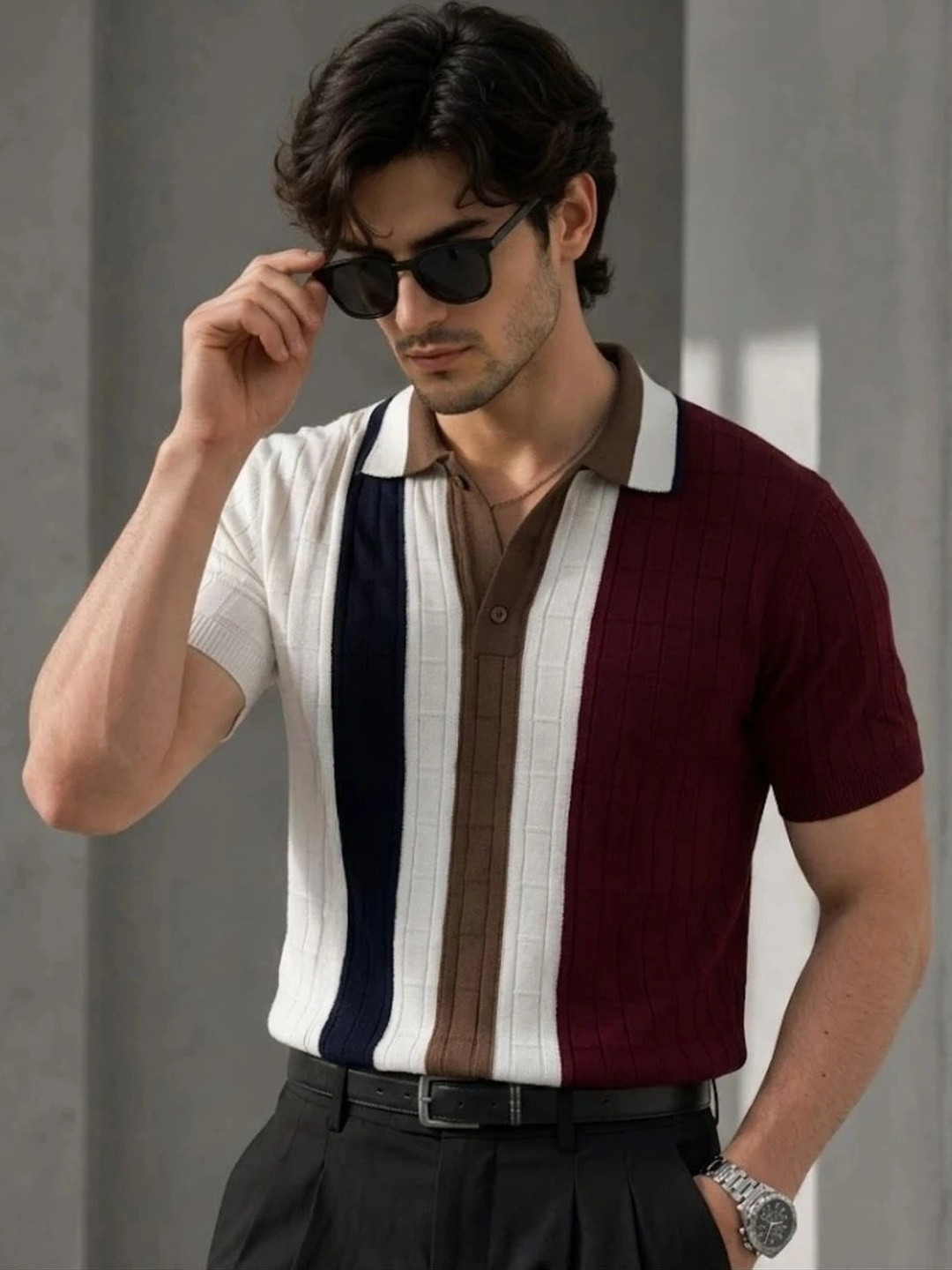 JERRY AND HANPHIL Men Colourblocked Polo Collar Pure Cotton T-shirt