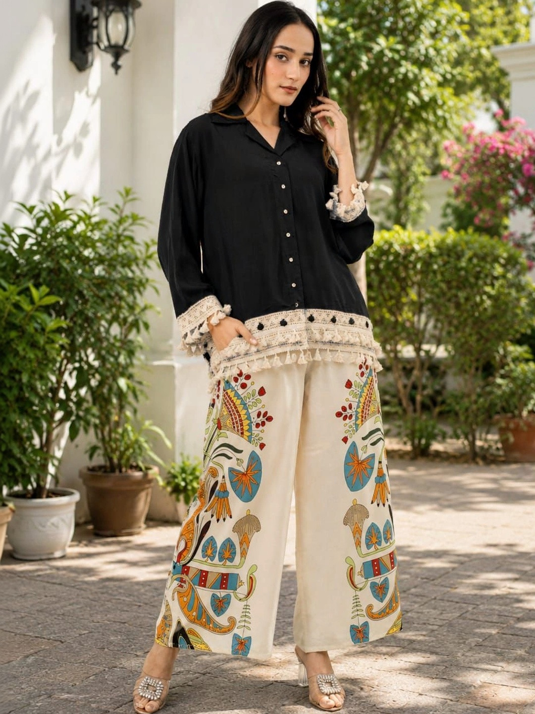 ROYALICA Ethnic Motifs Print Fringed A-Line Dress