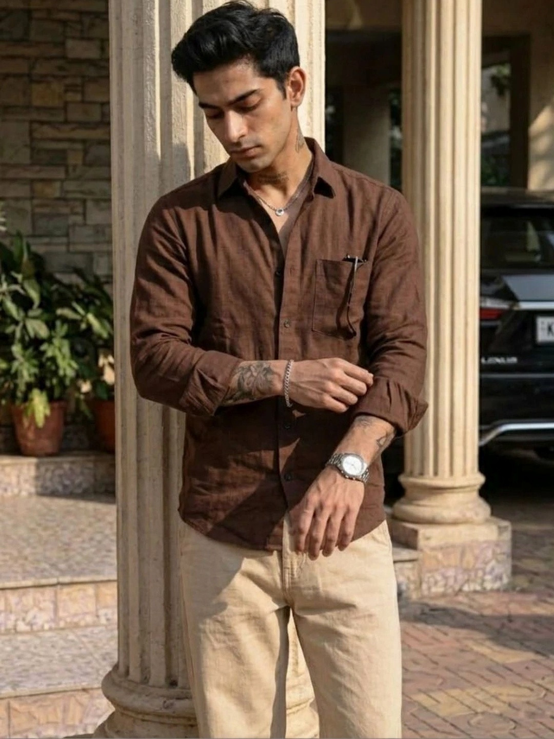 JERRY AND HANPHIL Men Classic Slim Fit Casual Shirt