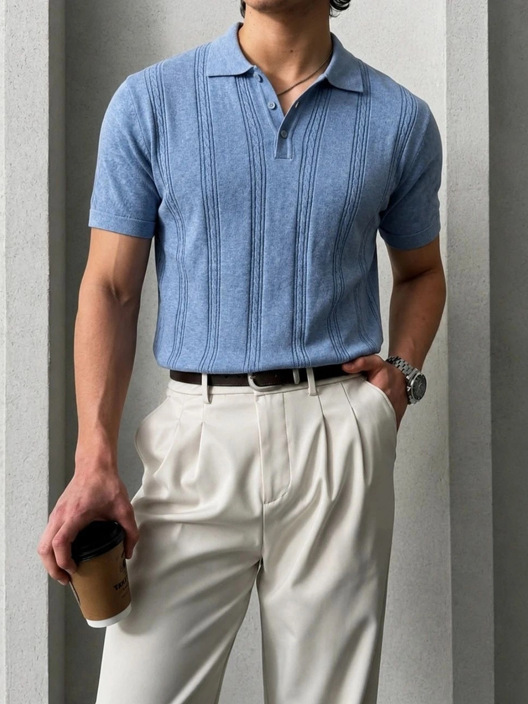 JERRY AND HANPHIL Men Polo Collar Pure Cotton T-shirt