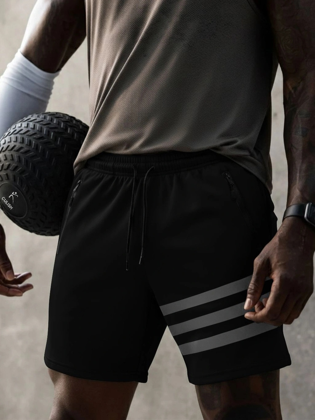 culish Men Striped Training or Gym Sports Shorts with Technology