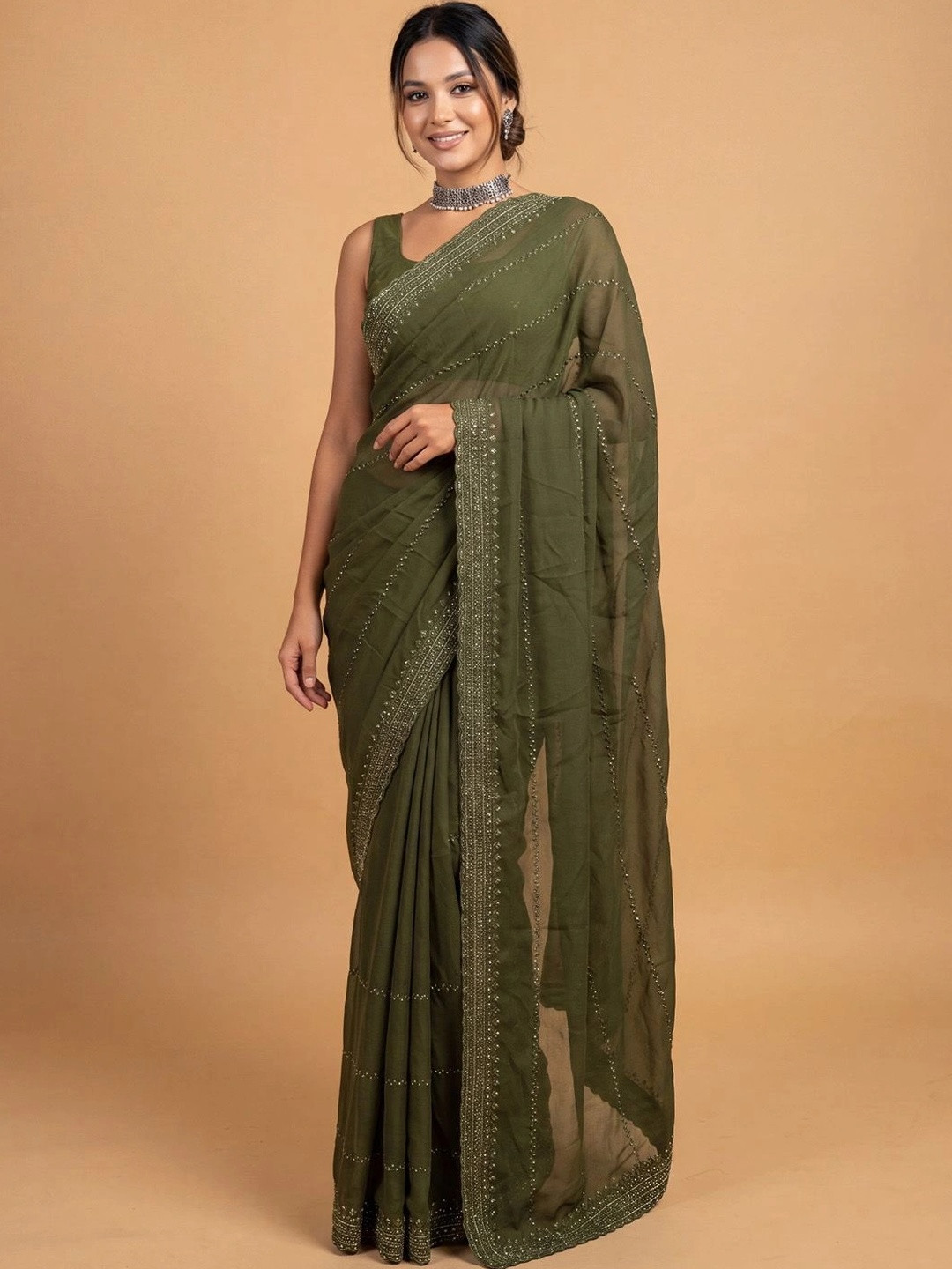 Anouk Rustic Embellished Beads and Stones Pure Georgette Designer Saree