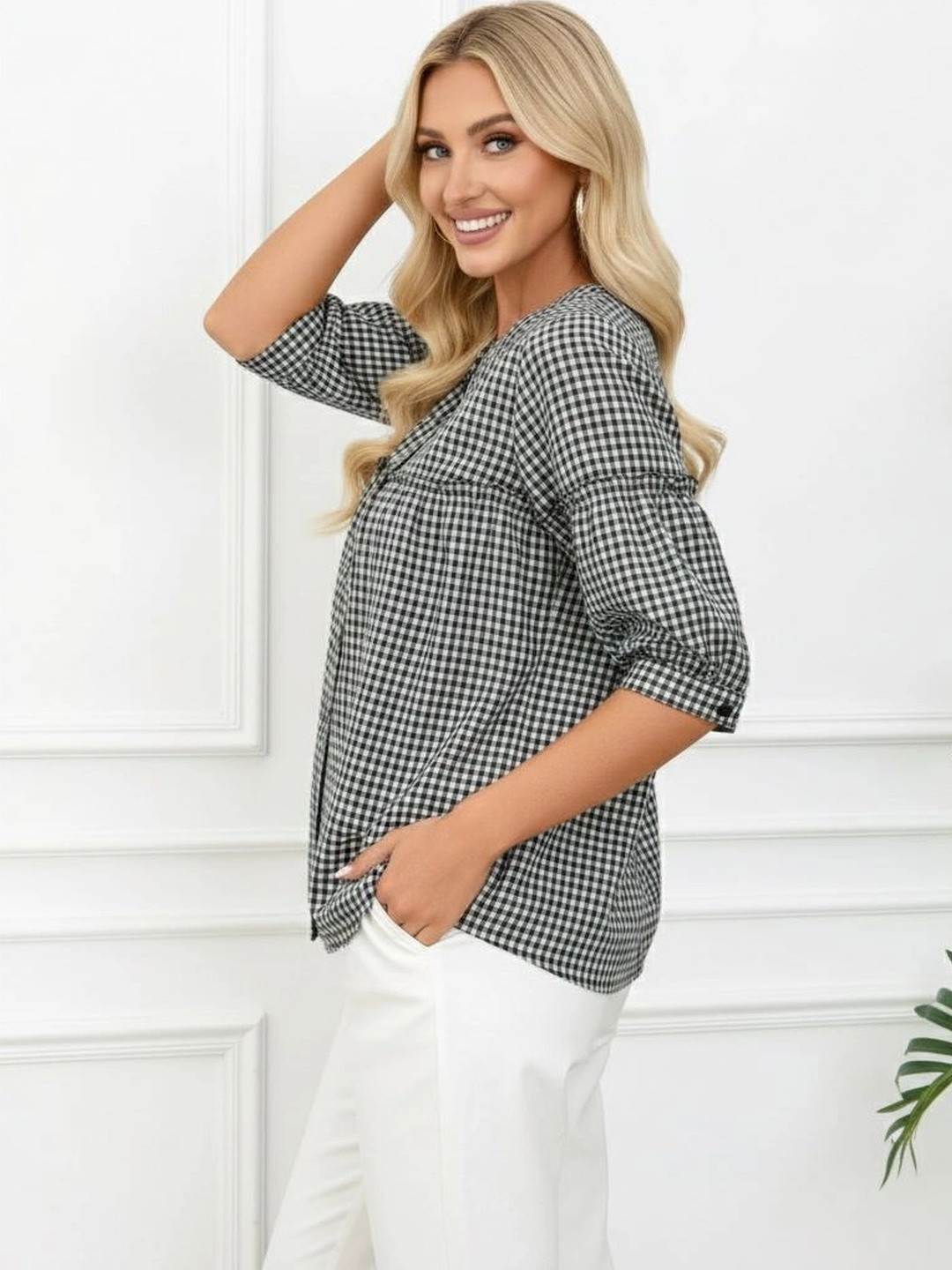 Jinax Checked Cotton Blend Top