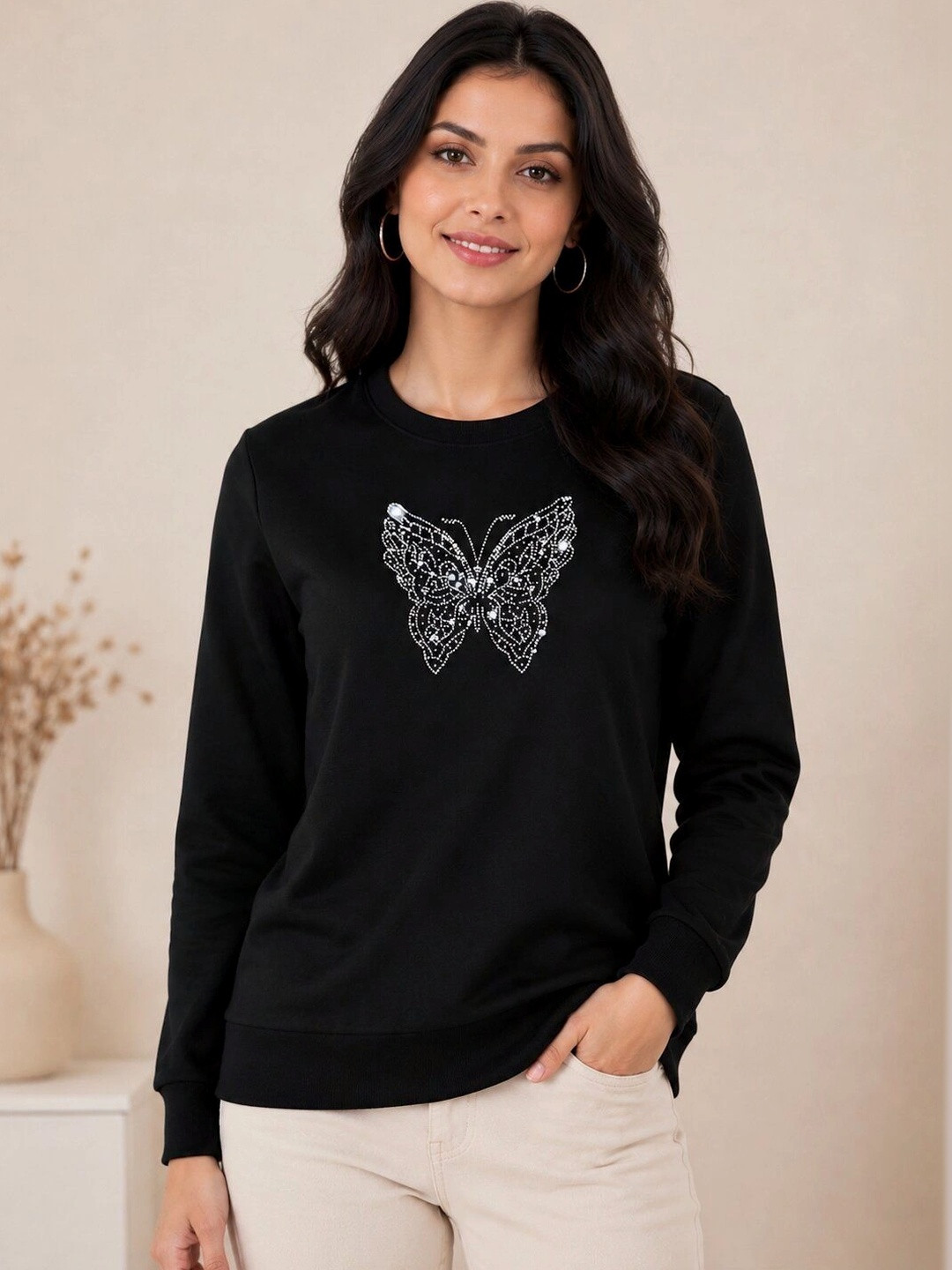 Aster Apparels Women Embellished Sweatshirt