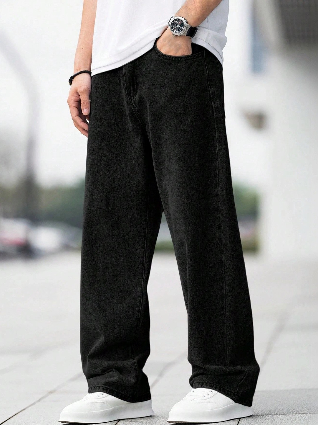 KAJARU Men Loose Relaxed Fit Mid-Rise Jeans