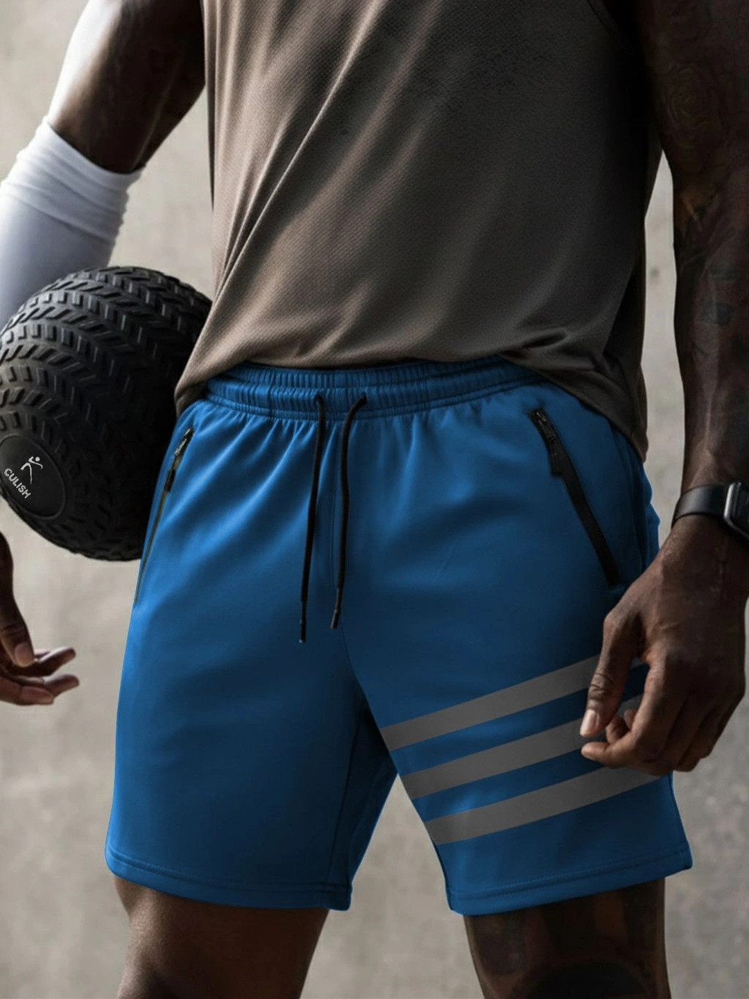 culish Men Striped Training or Gym Sports Shorts with Technology