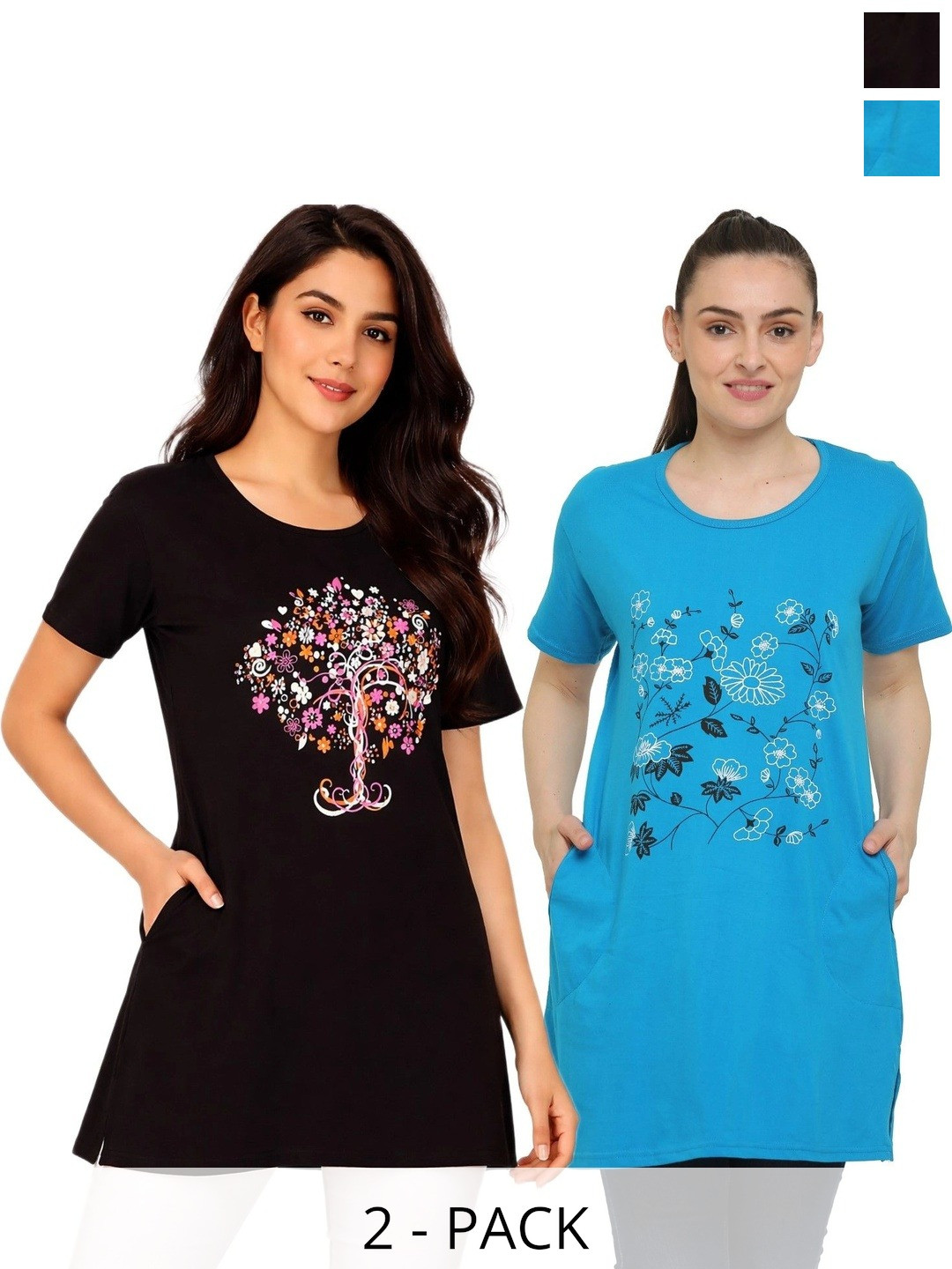 DDASPRATION Women Floral 2 Printed Pockets T-shirt