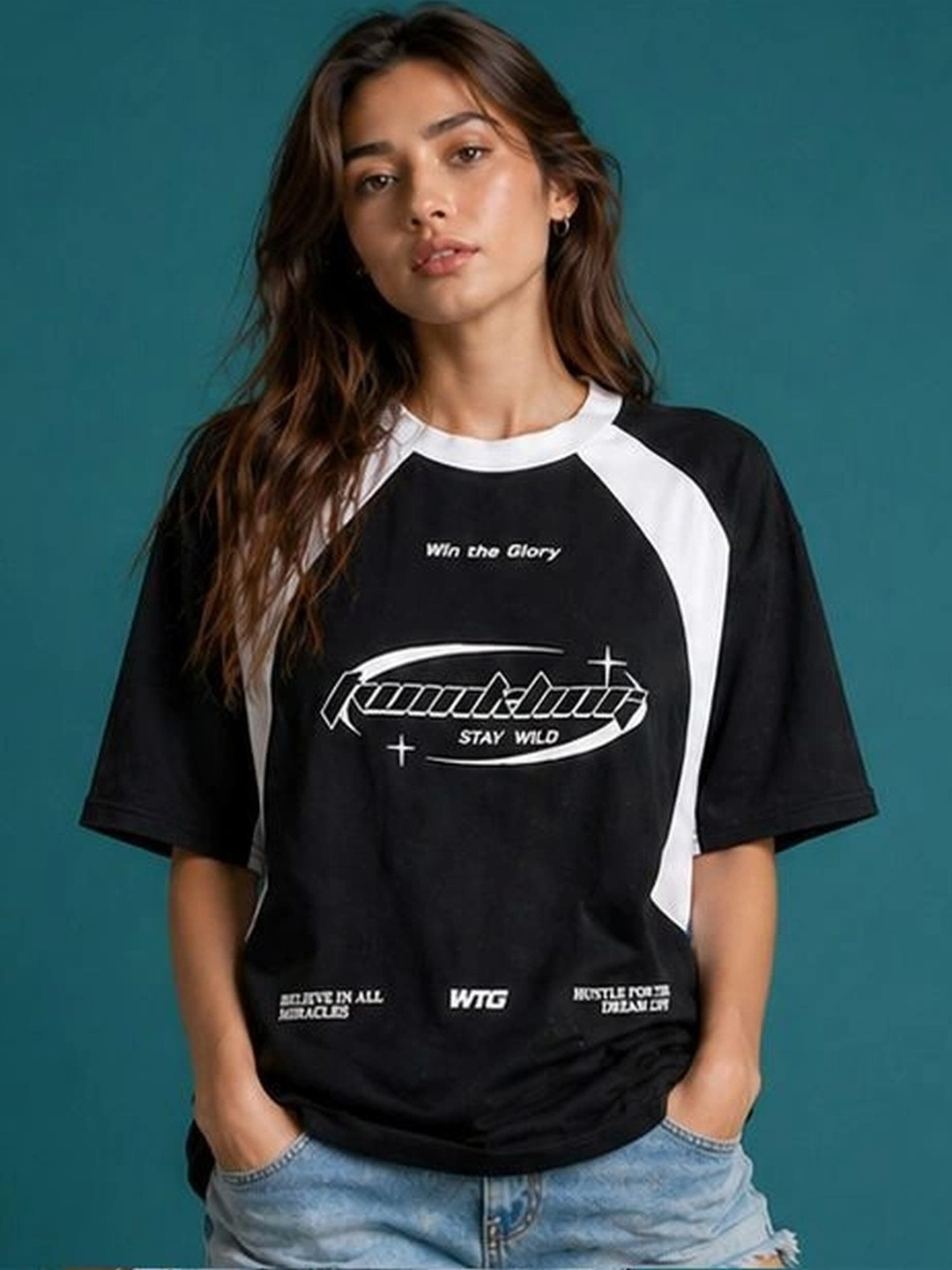 Bounce Back Apparels Women Typography Colourblocked T-shirt
