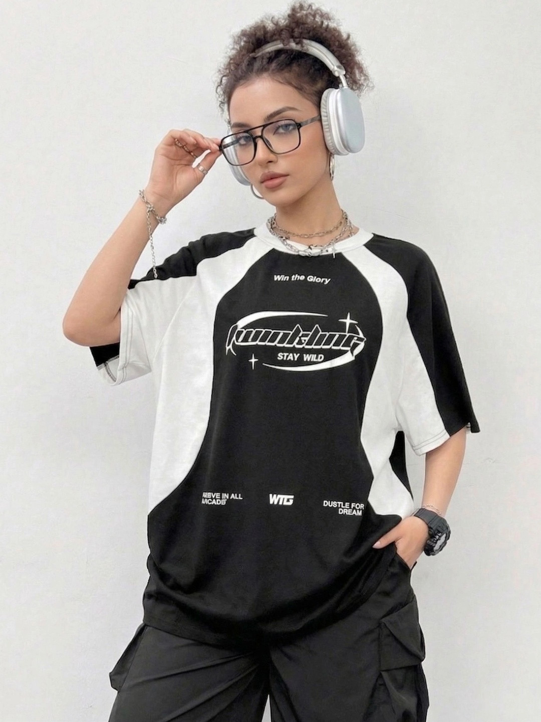 Bounce Back Apparels Women Typography Colourblocked T-shirt