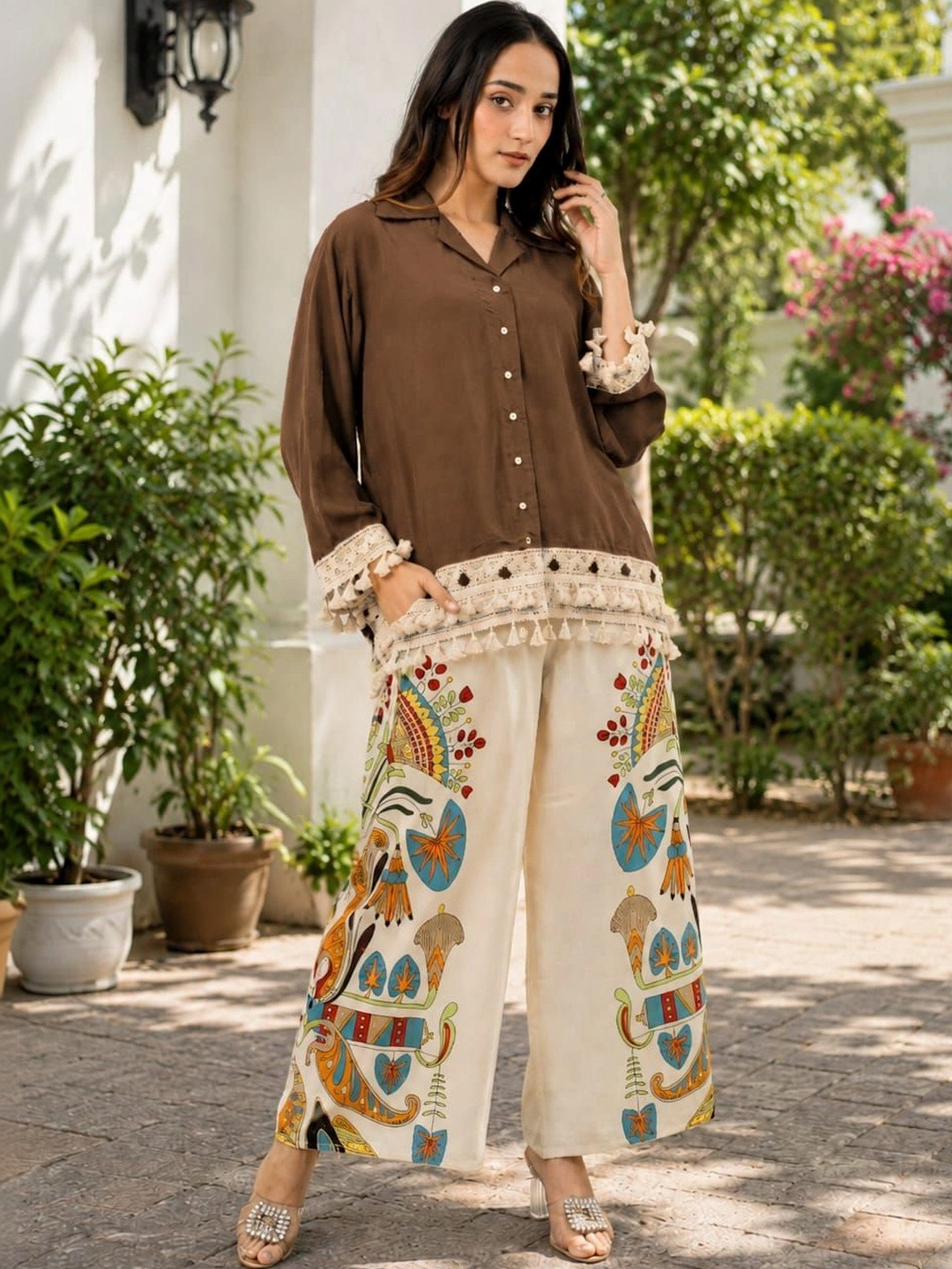 ROYALICA Ethnic Motifs Print Fringed A-Line Dress
