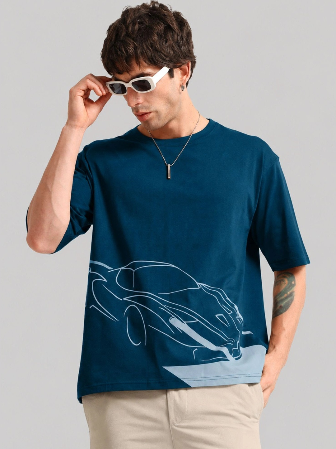 Maniac Men Printed Drop-Shoulder Sleeves T-shirt