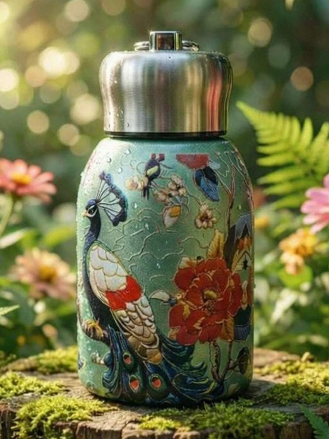 SeaRegal Green & Red Single Stainless Steel Floral Double Wall Vacuum Water Bottle