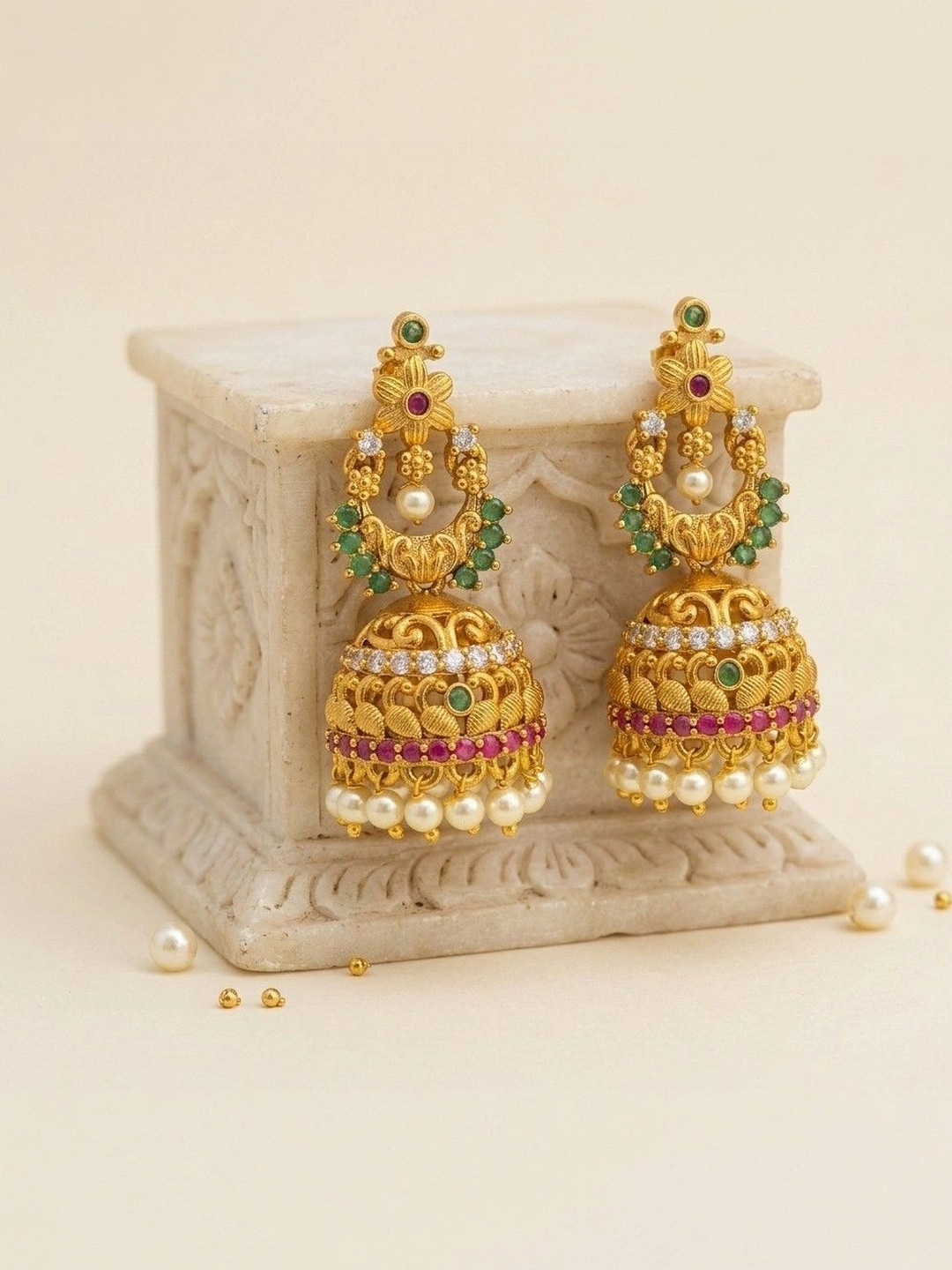 Avirah Pearls Floral Jhumkas Earrings