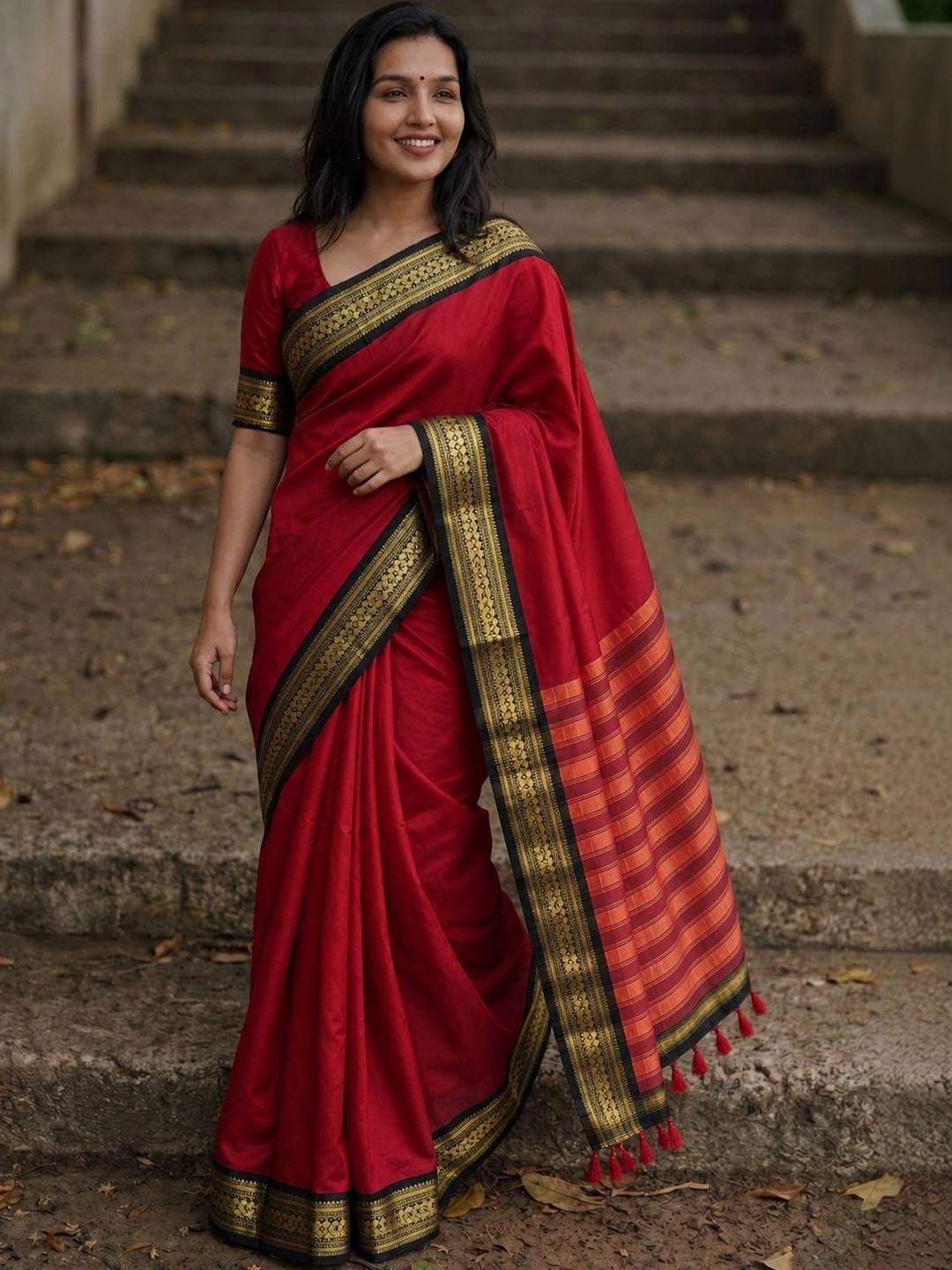 yourwish Ethnic Motifs Zari Silk Cotton Handloom Paithani Saree