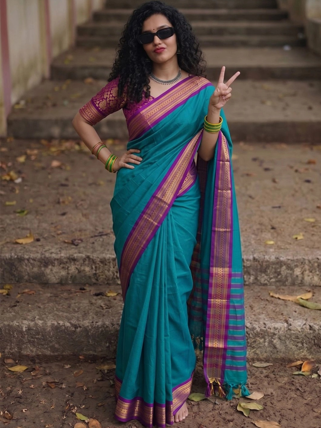 yourwish Ethnic Motifs Zari Silk Cotton Handloom Paithani Saree
