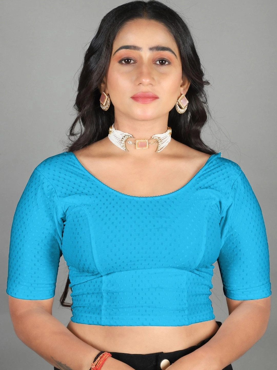 MRSWEARS Cotton Blend Woven Design Saree Blouse