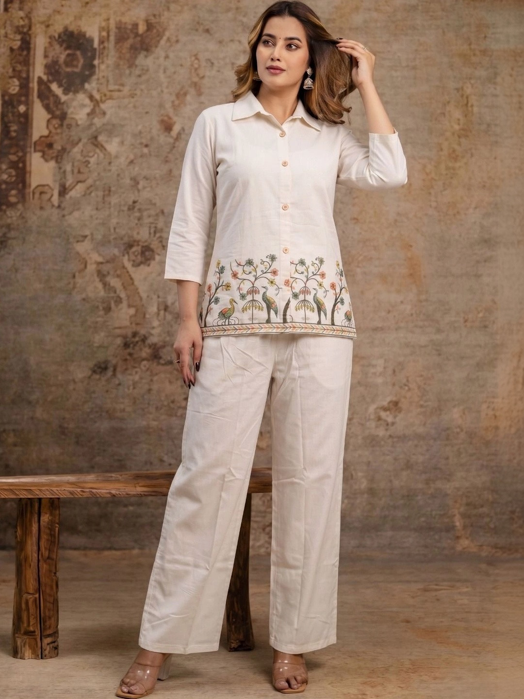 CORSICA Cotton Embroidered Shirt with Trousers