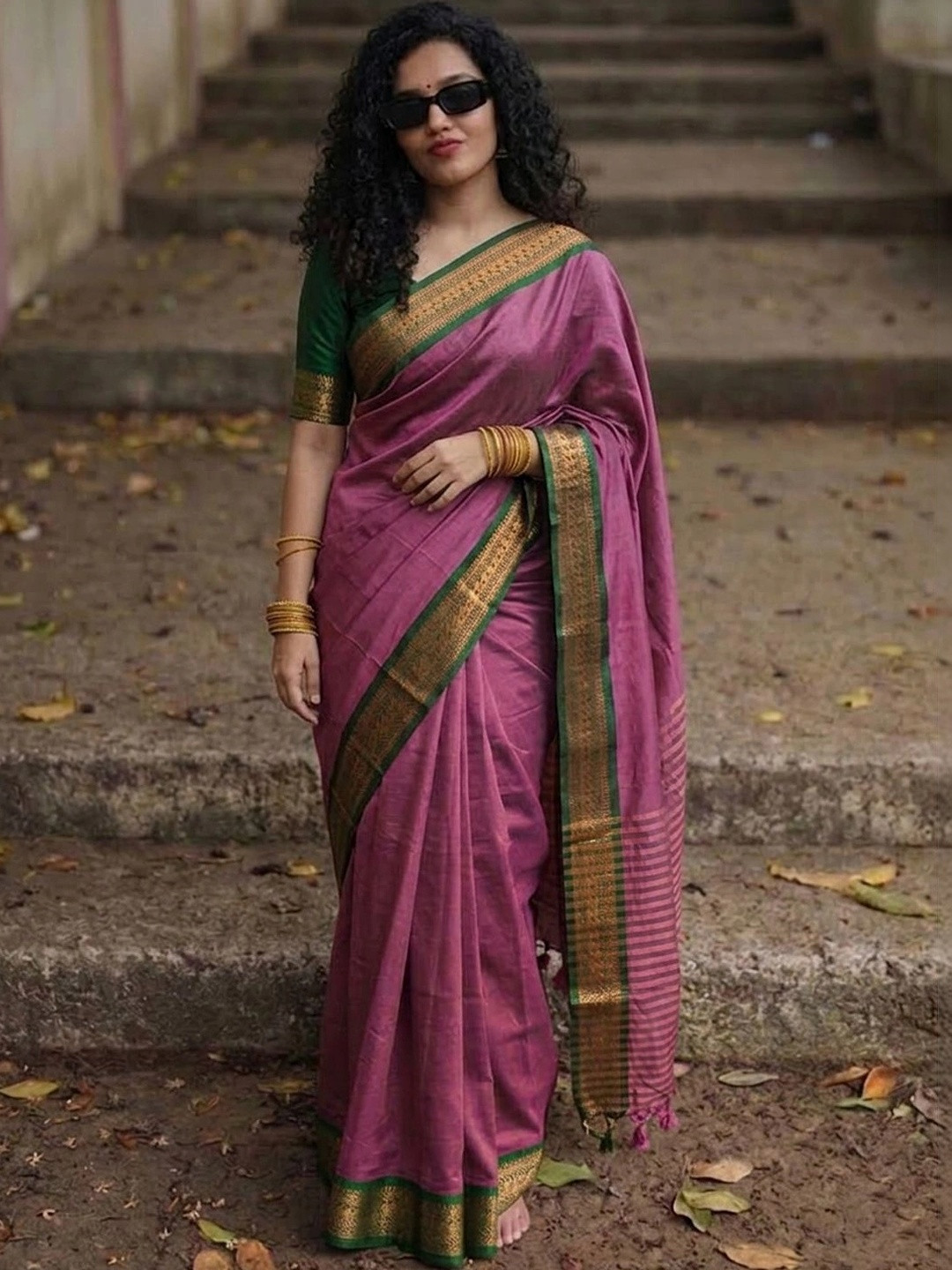 SILKWEAR Striped Zari Silk Cotton Handloom Paithani Saree