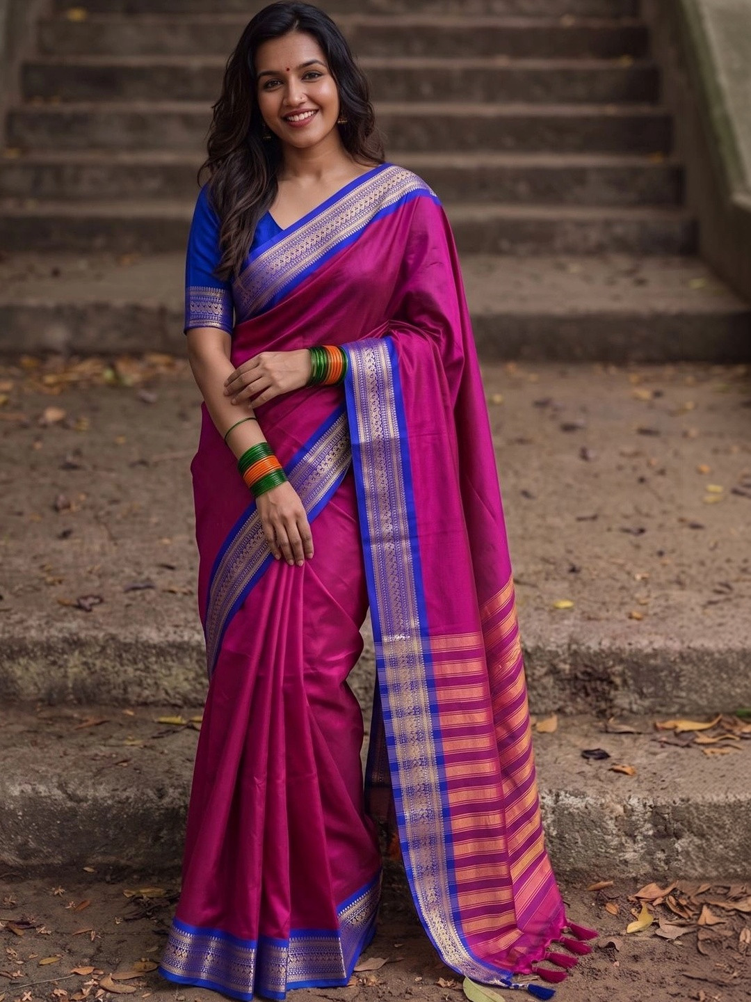 SILKWEAR Striped Zari Silk Cotton Handloom Paithani Saree