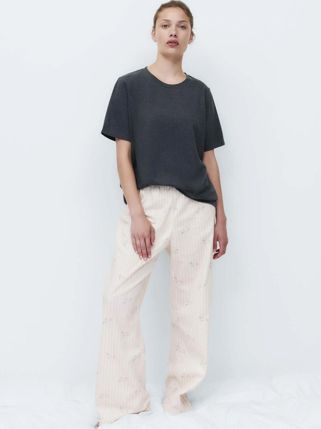 Cotton Rich T-Shirt with Striped Print Pyjama Set